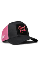 good luck logolu siyah-pembe trucker sapka