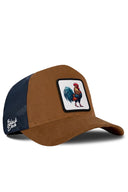 Camel & Navy Trucker Hat with Rooster Patch - BlackBork