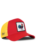 Red & Yellow Trucker Hat with Rooster Patch - BlackBork