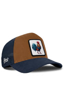 Navy & Camel Trucker Hat with Rooster Patch - BlackBork