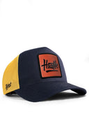 hustle logolu koyu lacivert-sar trucker sapka