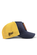 hustle logolu koyu lacivert-sar trucker sapka