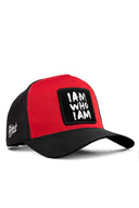 i am who i am logolu krmz-siyah trucker sapka