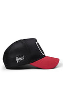 i'm here logolu krmz-siyah trucker sapka