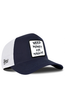 Navy & White Trucker Hat with I Need Money For Porsche Patch - BlackBork