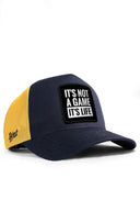 it s not a game it s life logolu koyu lacivert-sar trucker sapka