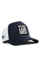 it's not a game it's life logolu lacivert-beyaz trucker sapka