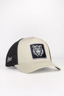 kaplan logolu bej-siyah trucker sapka