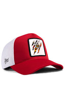 kaplan logolu krmz-beyaz trucker sapka