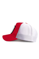 kaplan logolu krmz-beyaz trucker sapka