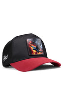 karga logolu krmz-siyah trucker sapka