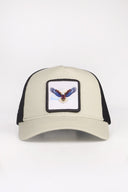 kartal logolu bej-siyah trucker sapka