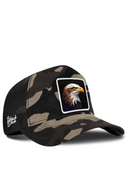 Camo & Black Trucker Hat with Eagle Patch - BlackBork