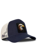 Navy & Beige Trucker Hat with Eagle Patch - BlackBork
