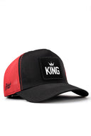 king logolu cordura siyah-krmz trucker sapka