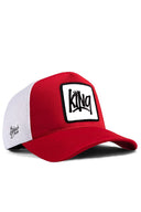 king logolu krmz-beyaz trucker sapka