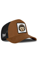 Camel & Black Trucker Hat with Hedgehog Patch - BlackBork