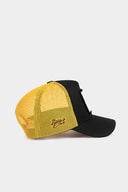 konfor kazan logolu siyah-sar trucker sapka