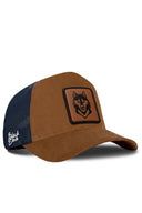 Camel & Navy Trucker Hat with Wolf Patch - BlackBork