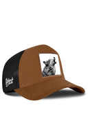 Camel & Black Trucker Hat with Wolf Patch - BlackBork