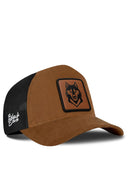 Camel & Black Trucker Hat with Wolf Patch - BlackBork