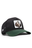 kurt logolu cordura petrol yesili-siyah trucker sapka