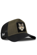 Cordura Black & Khaki Trucker Hat with Wolf Patch - BlackBork
