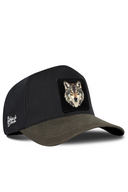 Khaki & Black Baseball Cap with Wolf Patch - BlackBork