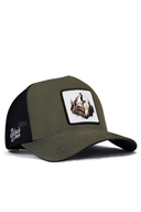 kurt logolu haki-siyah trucker sapka