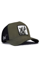kurt logolu haki-siyah trucker sapka