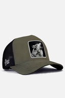 kurt logolu haki-siyah trucker sapka