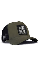 kurt logolu haki-siyah trucker sapka
