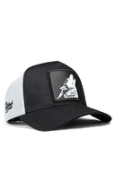 Black & White Trucker Hat with Wolf Patch - BlackBork