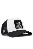 kurt logolu siyah-beyaz trucker sapka