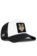 Black & White Trucker Hat with Wolf Patch - BlackBork