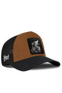 Black & Camel Trucker Hat with Wolf Patch - BlackBork