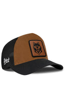 Black & Camel Trucker Hat with Wolf Patch - BlackBork