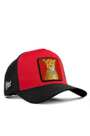 leopar logolu krmz-siyah trucker sapka