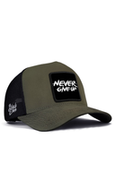 never give up logolu haki-siyah trucker sapka