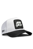 never give up logolu siyah-beyaz trucker sapka