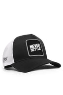 never settle logolu cordura siyah-beyaz trucker sapka