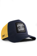 normal is boring logolu koyu lacivert-sar trucker sapka
