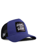 normal is boring logolu siyah-mavi trucker sapka