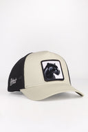 panter logolu bej-siyah trucker sapka