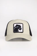 panter logolu bej-siyah trucker sapka