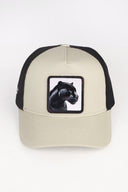 panter logolu bej-siyah trucker sapka