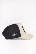 panter logolu bej-siyah trucker sapka