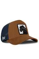 Camel & Navy Trucker Hat with Panther Patch - BlackBork