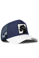 Cordura White & Navy Trucker Hat with Panther Patch - BlackBork