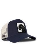 Navy & Beige Trucker Hat with Panther Patch - BlackBork